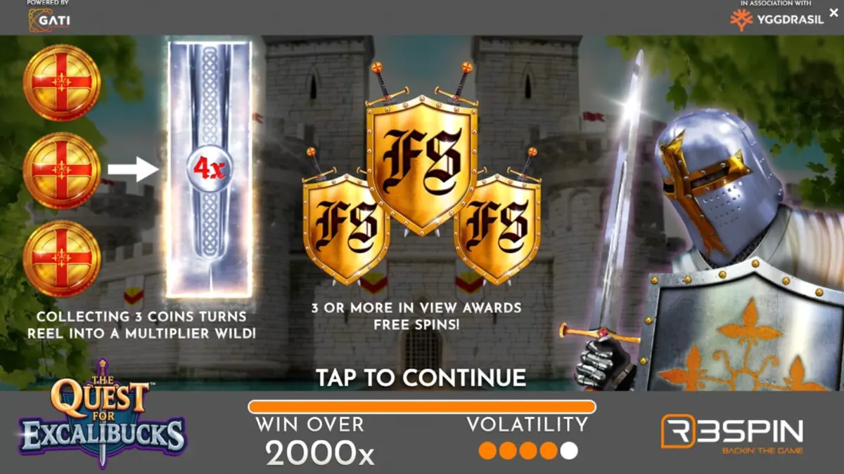 Interface do jogo The Quest for Excalibucks em um smartphone