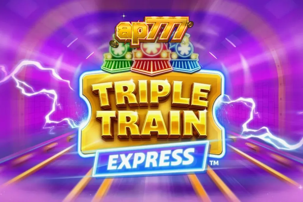 Interface de jogo do slot Triple Train Express com trens neon e trilhos futuristas
